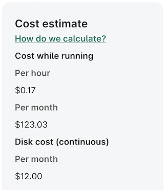 Screenshot of cost estimate for an app in the us-west2 region.